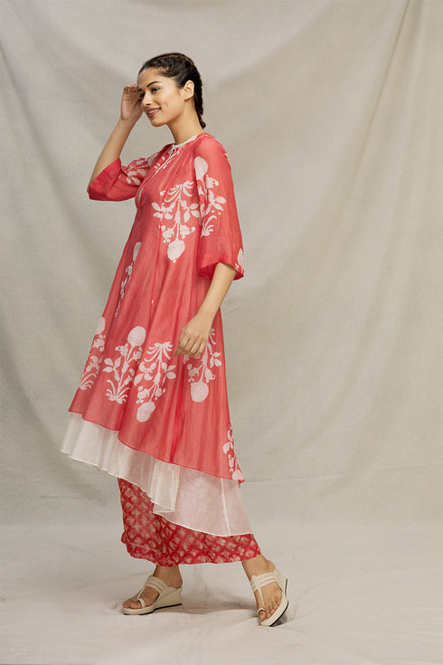 Double layer kurta set in batik chanderi